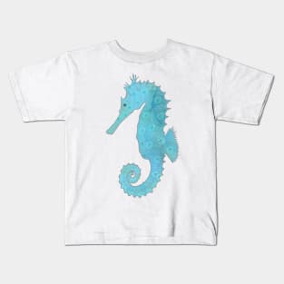 Aqua Blue Seahorse Cuteness Kids T-Shirt